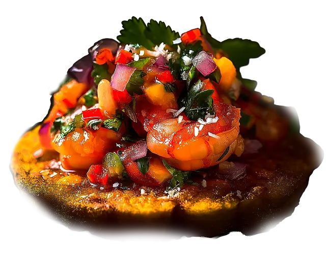 Plate of shrimp from a Latin fusion menu in Orlando