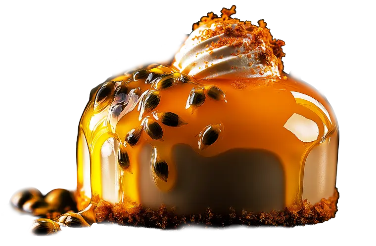 Passion fruit and coconut mousse from a Latin fusion menu in Orlando