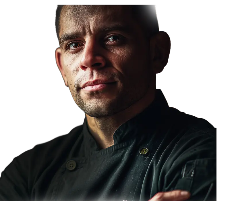 Retrato de un chef con expresión reflexiva